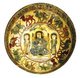 Dating from the late Khwārazm-Shāh Dynasty (1077–1231), the centre of the tray depicts a Persian - presumably Khwarezmid - ruler with two female attendants.<br/><br/>

Around the rim a Silk Road caravan marches, comprising two-humped Bactrian camels and Persian merchants in pointed, Sogdian-style hats. Rey, Ray or sometimes Rayy was an important town on the Persian section of the Silk Road.